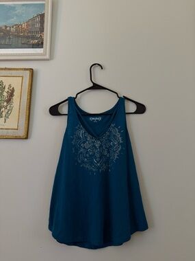 Mudd Teal Scoop Neck Tank with Decorative Front Print